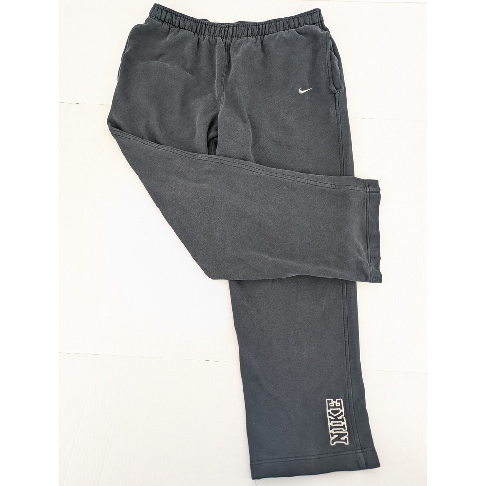 Nike Sweatpants Med Black Faded VTG Y2K Baggy Embroidered Swoosh Grey Tag Grunge